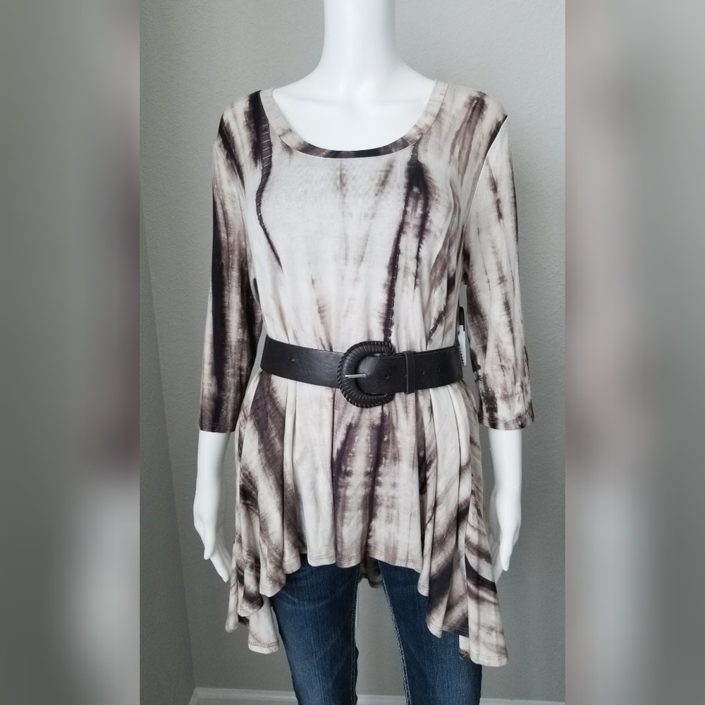 Brown "tie dye" asymmetrical flowy tunic top
